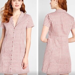 NWT ModCloth Red Gingham Cotton Button-Up Dress Size 8